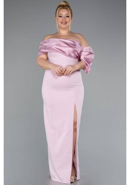 Bacak Dekolteli Uzun Büyük Beden Abiye Elbise ABU5047