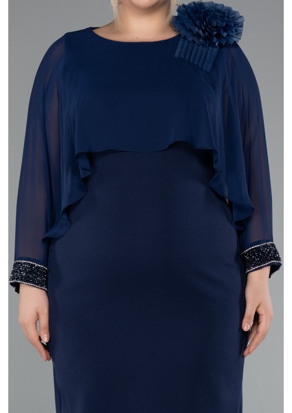 Kapri Kol Midi Şifon Büyük Beden Davet Elbisesi ABK2383 modelleri