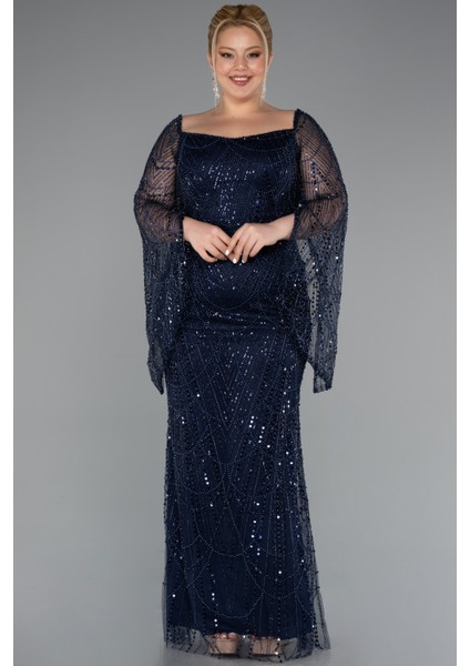 Uzun Kol Boncuklu Büyük Beden Abiye ABU5067