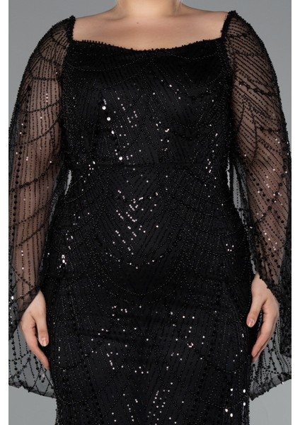 Uzun Kol Boncuklu Büyük Beden Abiye ABU5067 modelleri