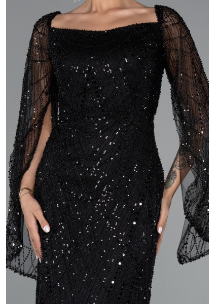 Uzun Kol Boncuklu Abiye Elbise ABU5066 modelleri