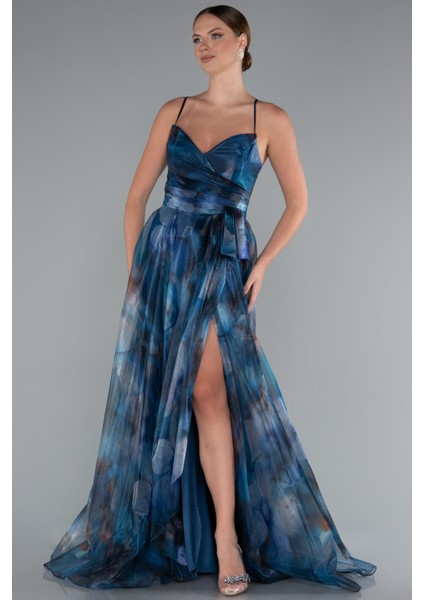 Bacak Dekolteli Uzun Empirme Mezuniyet Elbisesi ABU5053