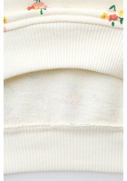 Kız Çocuk Pamuklu Ekru Çiçek Desenli Sweatshirt Ispanyol Paça Tayt Takım indirimleri