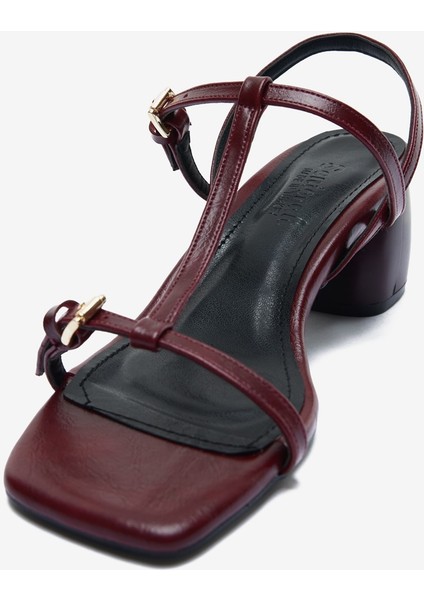 Bordo Rugan Ince Bantlı Kadın Kalın Topuklu Ayakkabı fiyatları