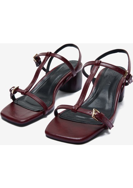 Bordo Rugan Ince Bantlı Kadın Kalın Topuklu Ayakkabı modelleri