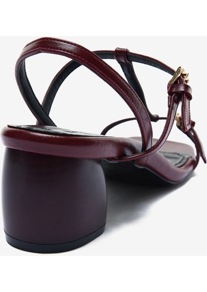 Bordo Rugan Ince Bantlı Kadın Kalın Topuklu Ayakkabı fırsatları