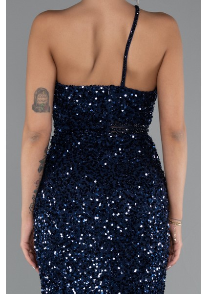 Tek Omuz Bacak Dekolteli Uzun Pullu Abiye ABU5070 fırsatları