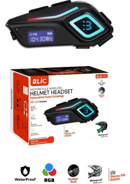 Fm Radyo Özellikli Rgb Su Geçirmez Ipx8 Bluetooth V5.4 Motosiklet Kask Kulaklık Interkom S-37