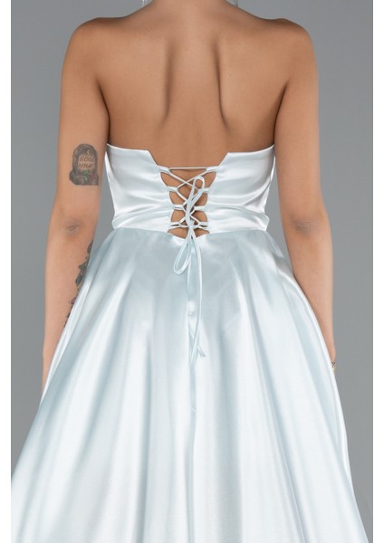 Straplez Bacak Dekolteli Uzun Saten Abiye Elbise ABU5064 fırsatları