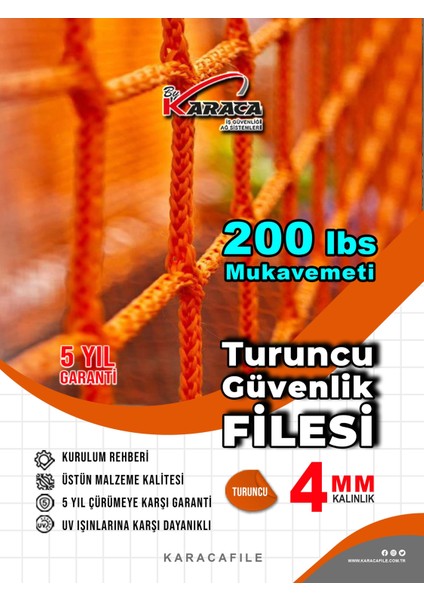 Turuncu Güvenlik File 1.5 M Yükseklik | Metreyle Kesim | 4 mm Ip, 5x5 cm Göz Aralığı + Montaj Aparatları