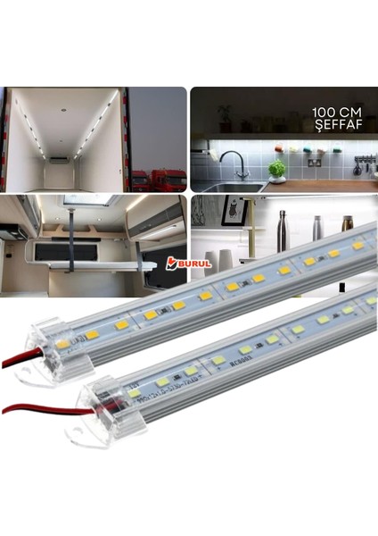 2 Adet Alüminyum Kasalı 5630 Bar LED 12 Volt Beyaz 100 cm Şeffaf Karavan Tekne Otomobil SB-6551