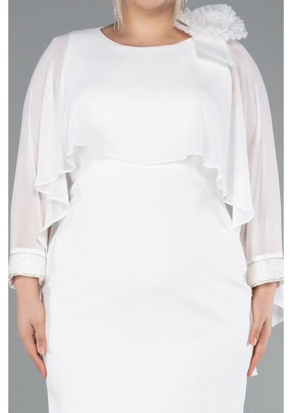 Kapri Kol Midi Şifon Büyük Beden Davet Elbisesi ABK2383 modelleri