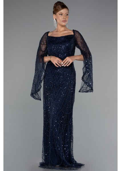 Uzun Kol Boncuklu Abiye Elbise ABU5066