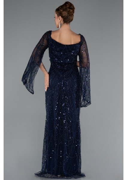 Uzun Kol Boncuklu Abiye Elbise ABU5066 fiyatları