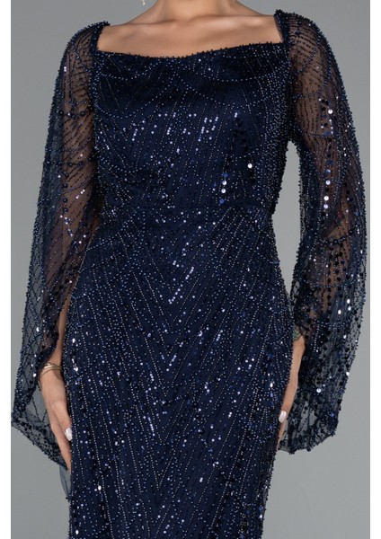 Uzun Kol Boncuklu Abiye Elbise ABU5066 modelleri