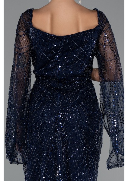 Uzun Kol Boncuklu Abiye Elbise ABU5066 fırsatları