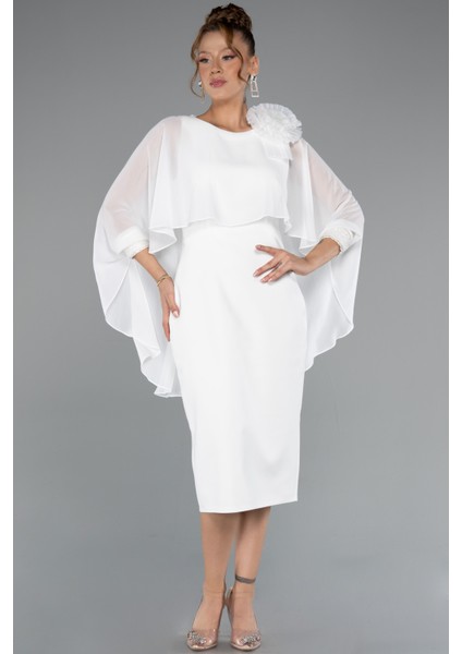 Pelerin Kapri Kol Midi Şifon Davet Elbisesi ABK2382 fiyatları