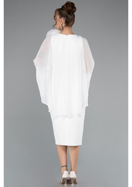 Pelerin Kapri Kol Midi Şifon Davet Elbisesi ABK2382 modelleri