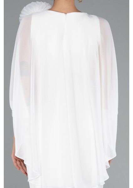 Pelerin Kapri Kol Midi Şifon Davet Elbisesi ABK2382 indirimleri