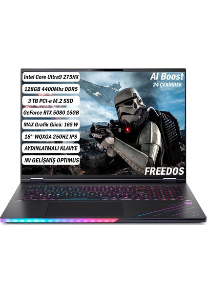 Predator PH18-73 Core Ultra9 275HX 128 GB 3tb RTX5080 18''wqxga IPS 250Hz Freedos NH.QVZEY.001 NH.QVZEY.001