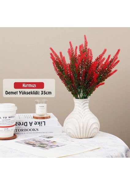 5 Dal Plastik Lavanta Demeti 35 cm Yeşil-Kırmızı