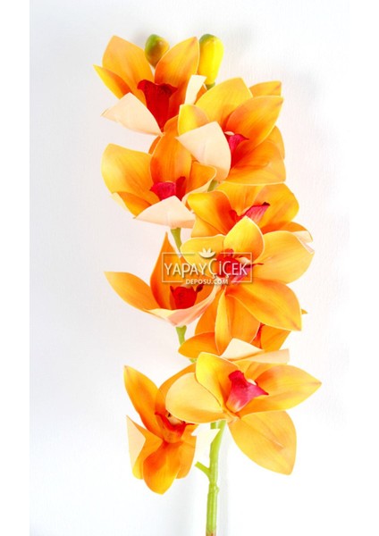 Yapay Islak Dokulu 10 Kandilli Singapur Orkide Çiçeği 75 cm Turuncu