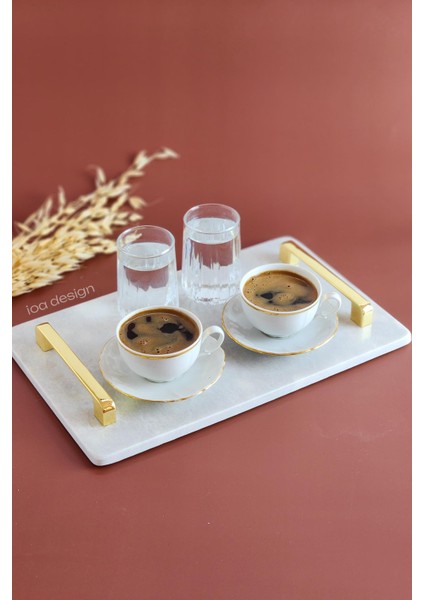 Nergis - Gerçek Mermer Söz/nişan Tepsisi (32X20 Cm) + 2 Adet Çıkarılabilir Yüzüklük - Altın Kulp modelleri