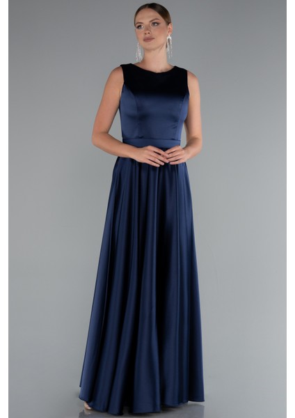 Kolsuz Kemerli Uzun Saten Abiye Elbise ABU5060