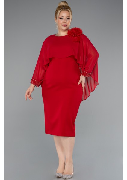 Kapri Kol Midi Şifon Büyük Beden Davet Elbisesi ABK2383 fiyatları