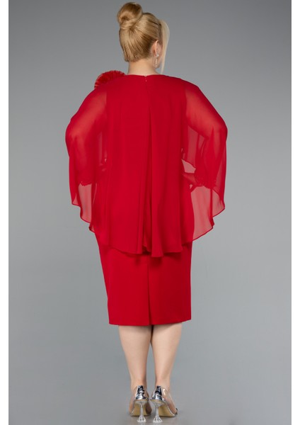 Kapri Kol Midi Şifon Büyük Beden Davet Elbisesi ABK2383 modelleri