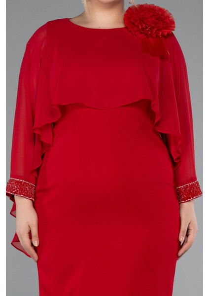 Kapri Kol Midi Şifon Büyük Beden Davet Elbisesi ABK2383 fırsatları