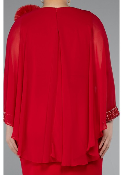 Kapri Kol Midi Şifon Büyük Beden Davet Elbisesi ABK2383 indirimleri