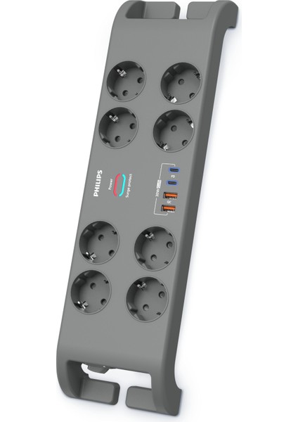 SPN8180GA Akım Korumalı Priz 8'li + 2x Usb-A 18W + 2x Usb-C 20W - 2m Kablo - Siyah