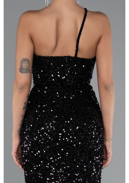 Tek Omuz Bacak Dekolteli Uzun Pullu Abiye ABU5070 fırsatları