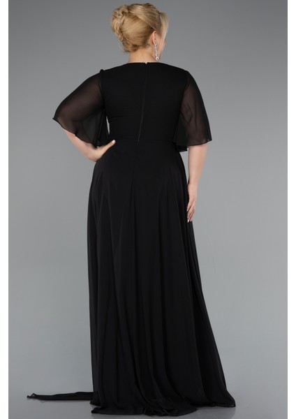 Kısa Kol V Yaka Uzun Şifon Büyük Beden Abiye ABU5051 fiyatları