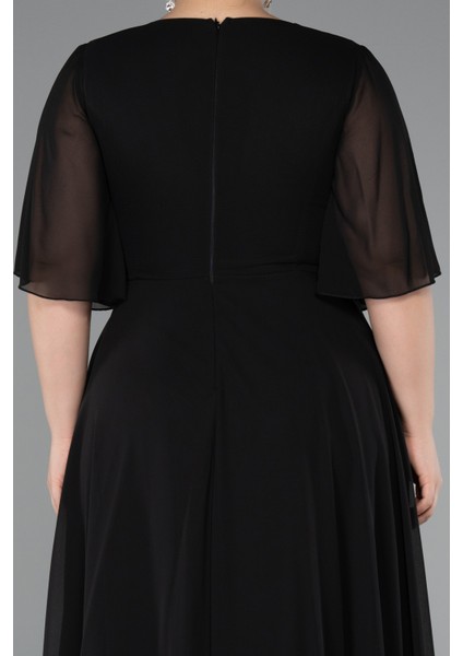 Kısa Kol V Yaka Uzun Şifon Büyük Beden Abiye ABU5051 fırsatları