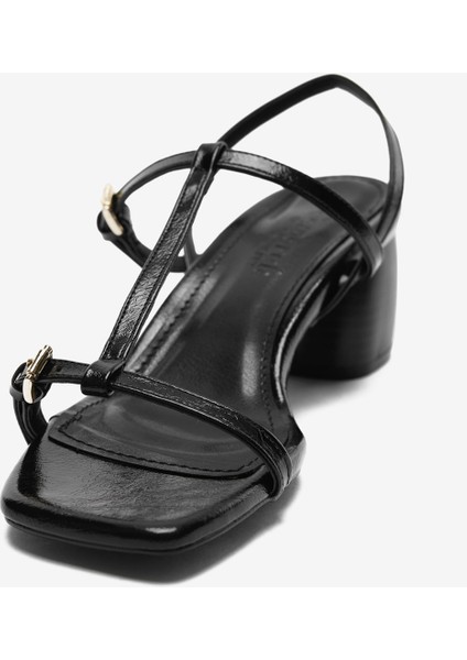 Siyah Rugan Ince Bantlı Kadın Kalın Topuklu Ayakkabı modelleri