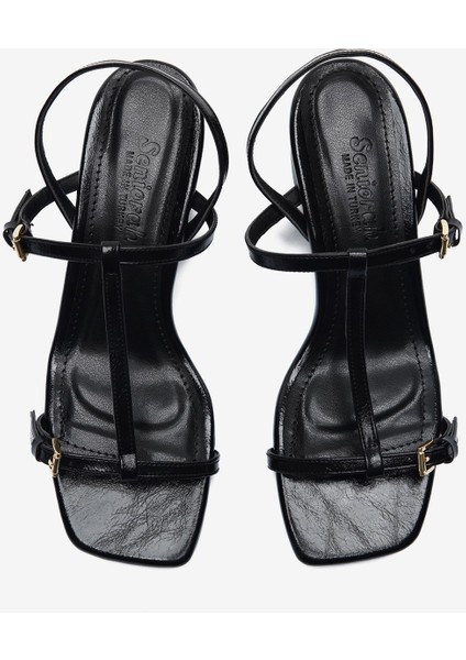 Siyah Rugan Ince Bantlı Kadın Kalın Topuklu Ayakkabı indirimleri