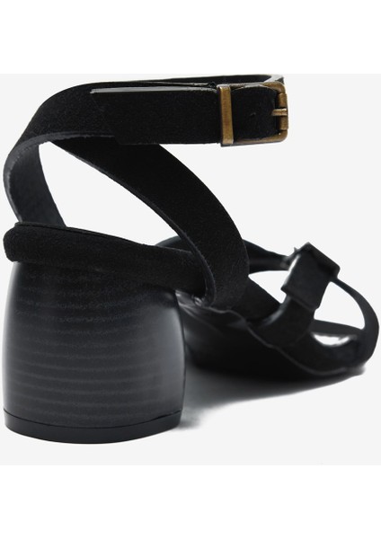 Siyah Süet Bilek Bağ Detaylı Kadın Kalın Topuklu Ayakkabı fiyatları