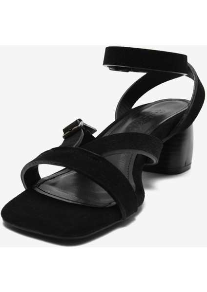 Siyah Süet Bilek Bağ Detaylı Kadın Kalın Topuklu Ayakkabı modelleri