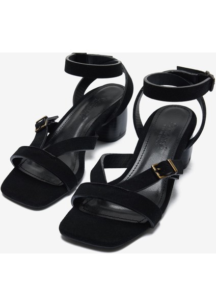 Siyah Süet Bilek Bağ Detaylı Kadın Kalın Topuklu Ayakkabı indirimleri