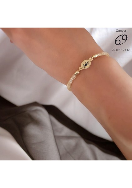 14 Ayar Altın Plakalı Yengeç Burçlarına Özel Hasır Kordonlu Oval Motifli Hediye BILEKLIK-415BURÇ fiyatları