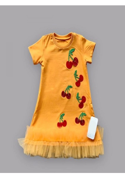 Renkli Payet Detaylı Fırfırlı Kız Çocuk Elbisesi