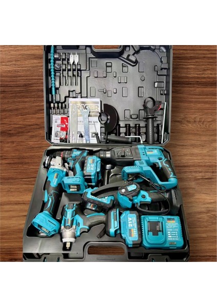 Zamir Hirdavat 21V Akülü 5'li Set Kırıcı Delici Hilti Taşlama Somun Sıkma Akülü Vidalama Budama Testere