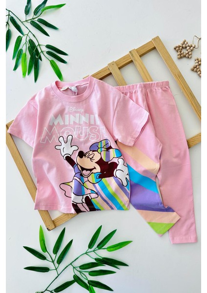 Renkli Mnn Ms Baskılı Kız Çocuk taylı takım - Pembe