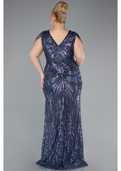 Kısa Kol V Yaka Uzun Pul Payet Büyük Beden Abiye ABU4952 modelleri