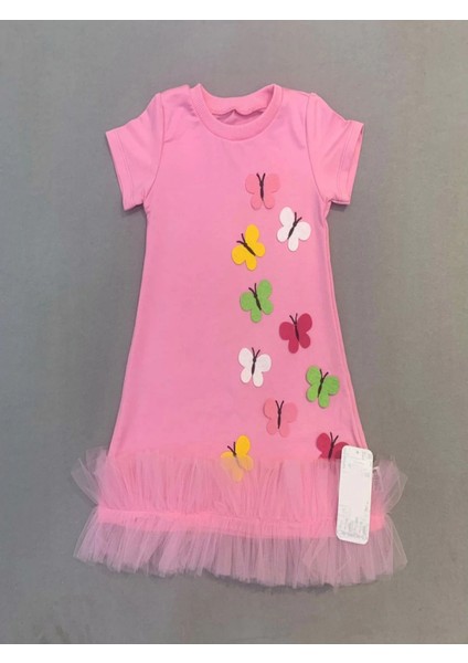 Sevimli Kelebek Desenli Çocuk Elbisesi