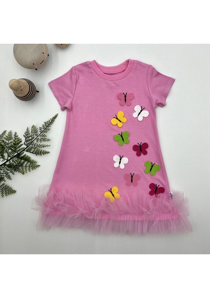 Sevimli Kelebek Desenli Çocuk Elbisesi modelleri