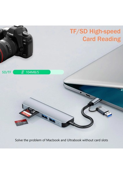1 To 5 USB Çoklayıcı Hafıza Kart Okyuculu USB Type-C Hub Port Adaptör modelleri