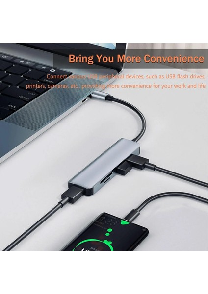 1 To 5 USB Çoklayıcı Hafıza Kart Okyuculu USB Type-C Hub Port Adaptör indirimleri